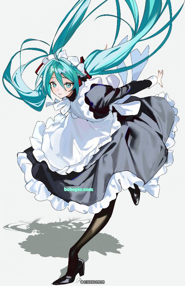初音未来, 女孩子, young girl, Vocaloid, vocaloid, 双马尾, 插画, 女仆装