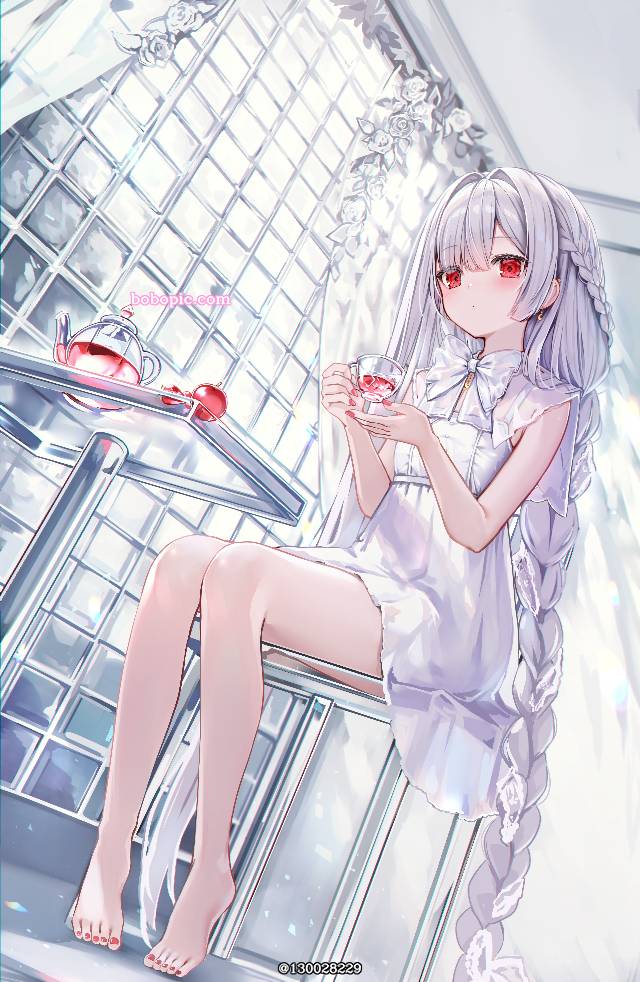 女孩子, 白发, 原创, young girl, 赤脚, 萝莉, 美甲（脚趾）