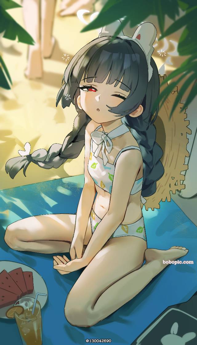 碧蓝档案, 霞沢美游, 霞泽美游（泳装）, swimming in the sea, 夏天的特殊作战！ RABBIT小队与虾的失踪之谜