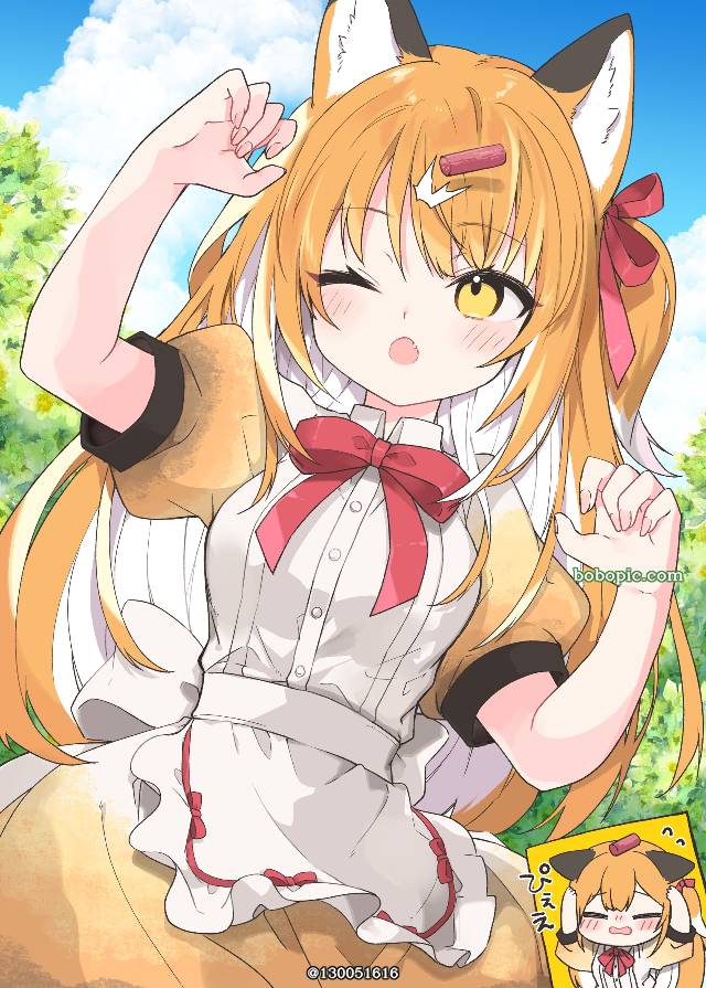 原创, fox ears, 女孩子, 女仆装, 拟人化