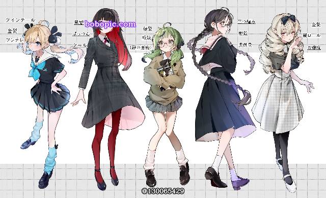 女孩子, 双马尾, straight fringe, 麻花辫, 罗马卷, 立绘, 原创