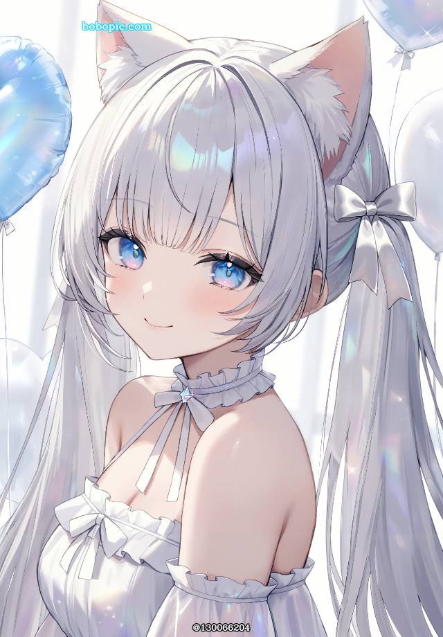 女孩子, cat ears, 银发