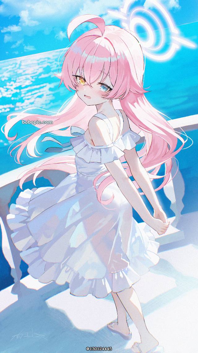 碧蓝档案, Takanashi Hoshino, Hoshino, sea, 100 Day Challenge, 白色连衣裙, Blue Archive 1000+ bookmarks, beach sandals