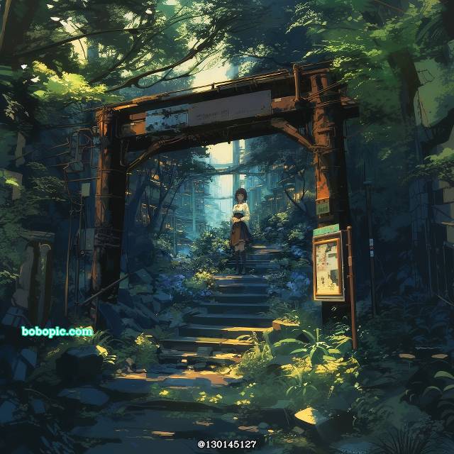 原创, background, 风景, 女孩子, young girl, 奇幻, forest, city, 废墟, back alley