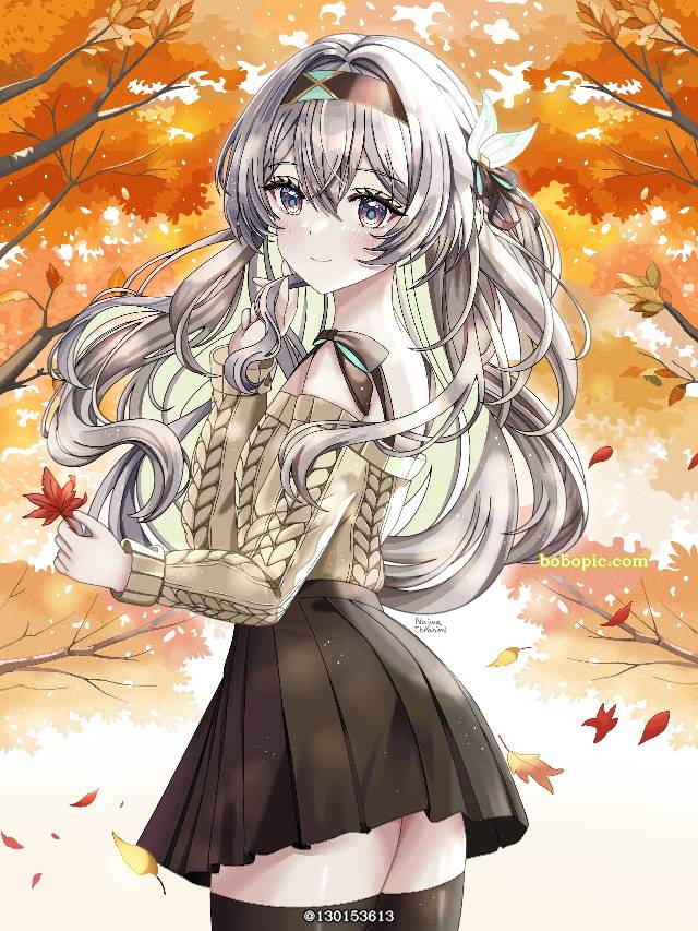 崩坏：星穹铁道, 长筒袜, skirt in the wind, autumn leaves, 女孩子, autumn, Honkai: Star Rail, 流萤（星穹铁道）, Firefly, Honkai: Star Rail