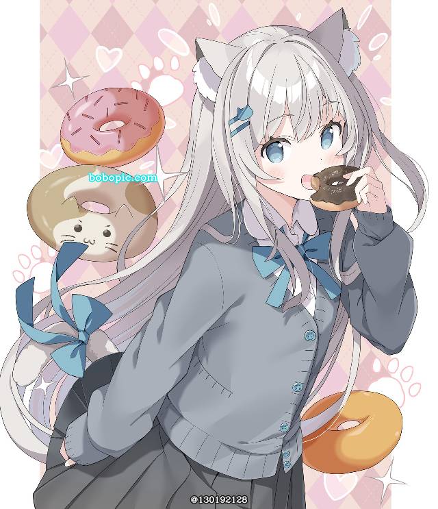 兽耳, 原创, cat ears, uniform, tail with ribbon