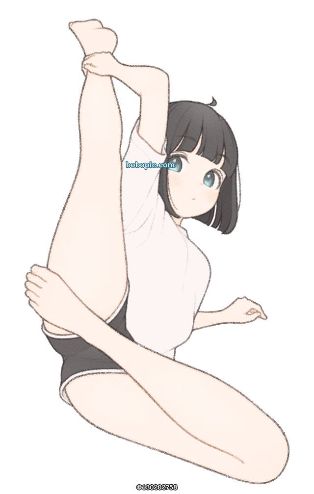 原创, 女孩子, black bob hair, 赤脚, leg, 热裤, stretch