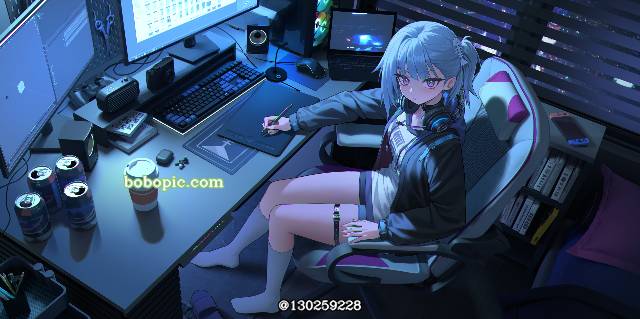 young girl, city, future, night view, 房间