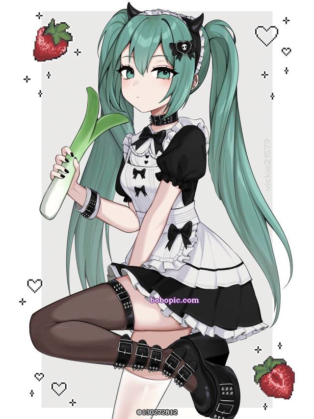 初音未来, 绝对领域, 女孩子, 双马尾, vocaloid, 女仆, 女仆装, Maid Day