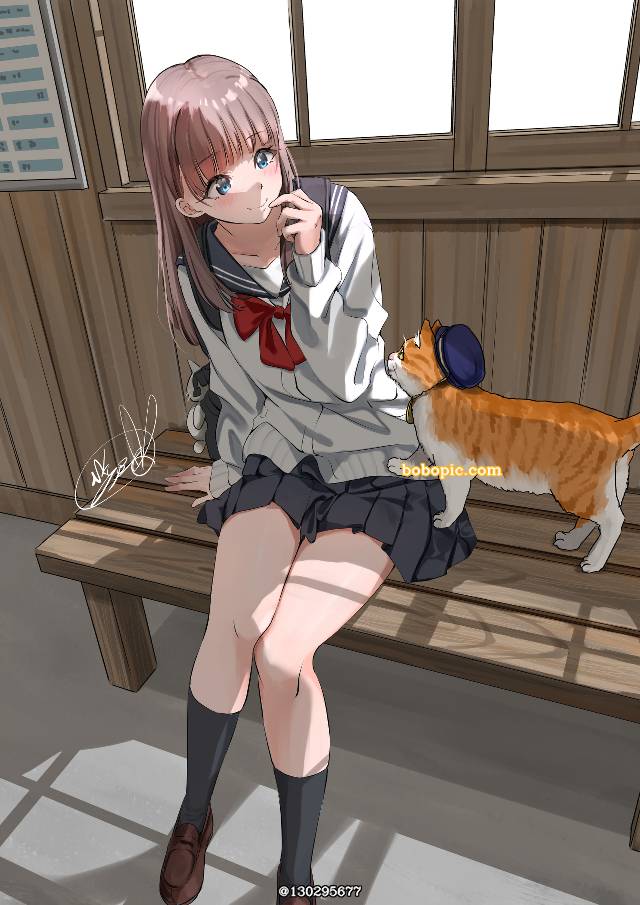 原创, 女孩子, cat and girl, 水手服, 羊毛衫