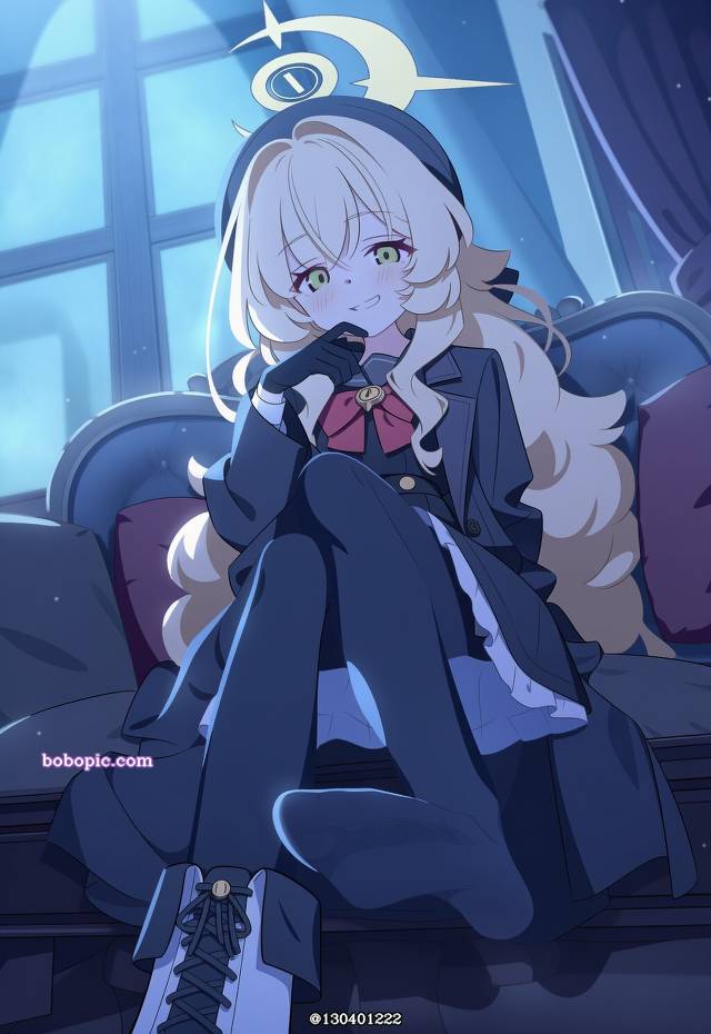 AI 画作, 碧蓝档案, 笑面教授, 女孩子, 萝莉, 黑裤袜, 脚底