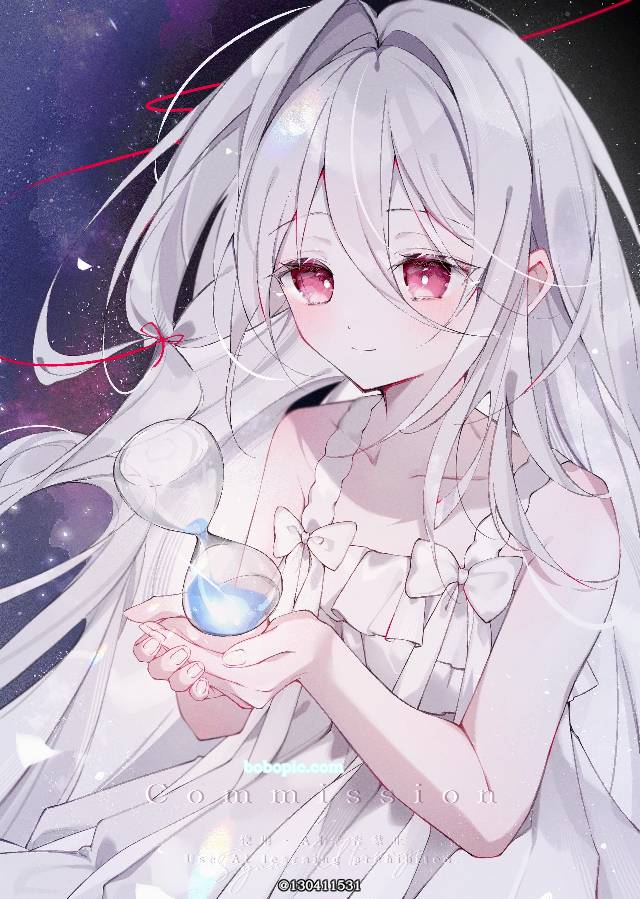 女孩子, 白发, young girl, 商业绘图, 白色连衣裙