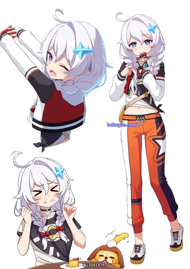 崩坏3rd, 琪亚娜·卡斯兰娜, Kiana, 崩坏3, 白发, 肚脐, 麻花辫