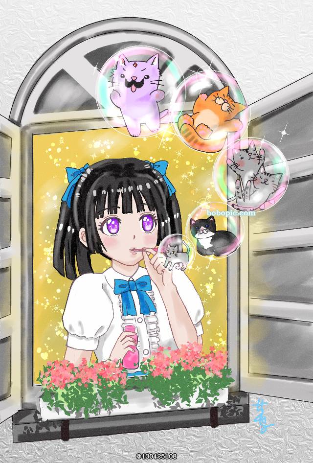 原创, 原创角色, cat, 肥皂泡