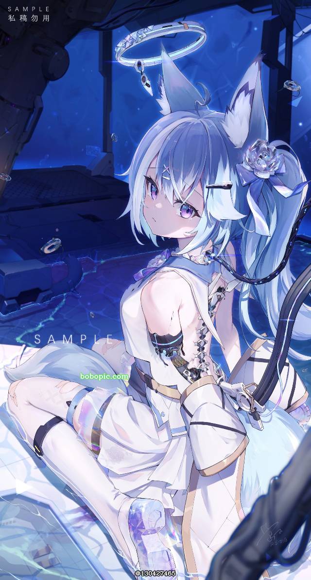 女孩子, 人造人, 露出机损, original works, mechanical, 裙子, 兽耳, 后背, 马尾, 鸭子坐