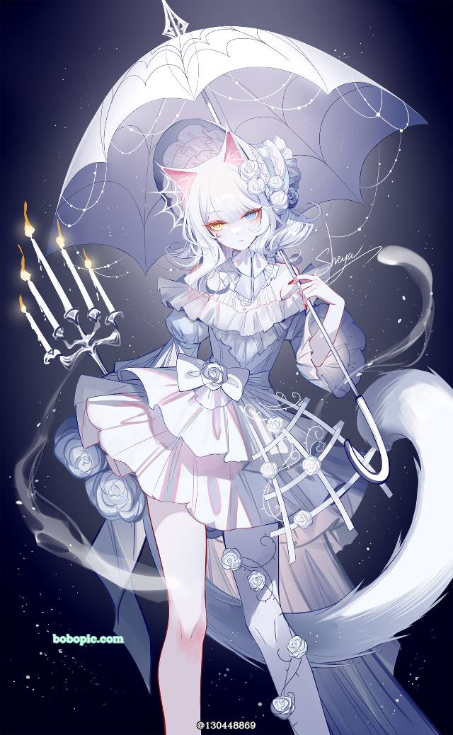 女孩子, 原创, 白发, cat ears, 白皮肤, white skin, young girl