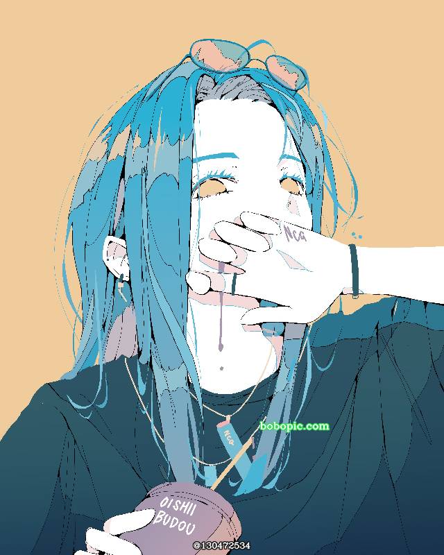 女孩子, 原创, young girl, 插画, free icon, 原创, blue hair, 穿洞