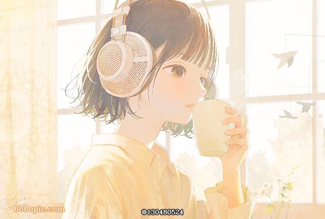 原创, 女孩子, 马克杯, 头戴式耳机