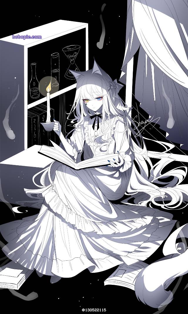 原创, 女孩子, 原创, 白发, cat ears, cat, mysterious