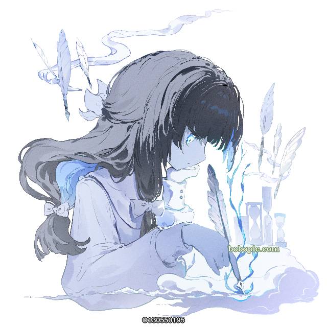 一张蓝,小女孩绘画图片