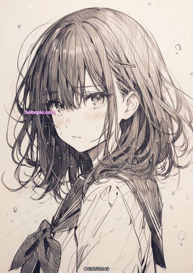 可爱, uniform, sketch, rain, 线稿, 插画