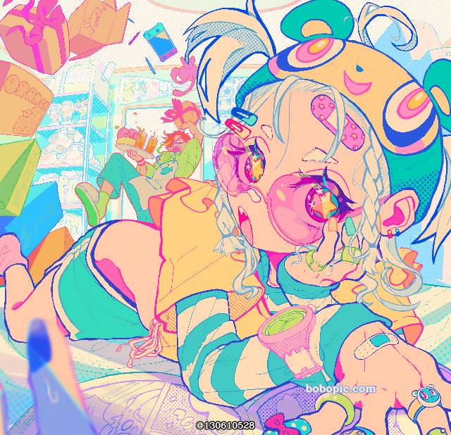 原创, 原创, colorful, 房间, 麻花辫, 双马尾