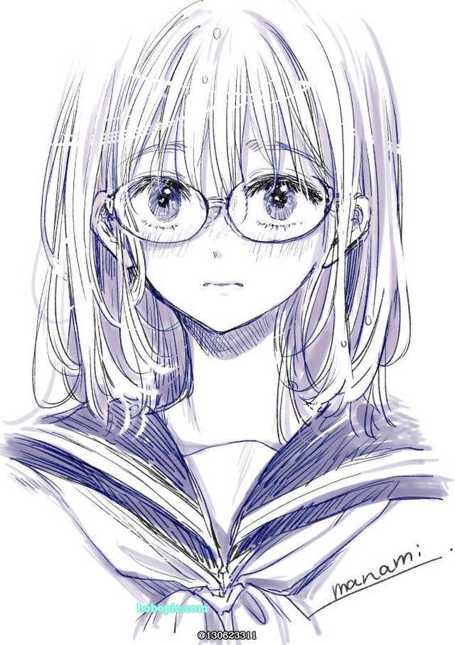 原创, 原创, 女孩子, 水手服, 眼镜, 眼镜娘, uniform, 马尾