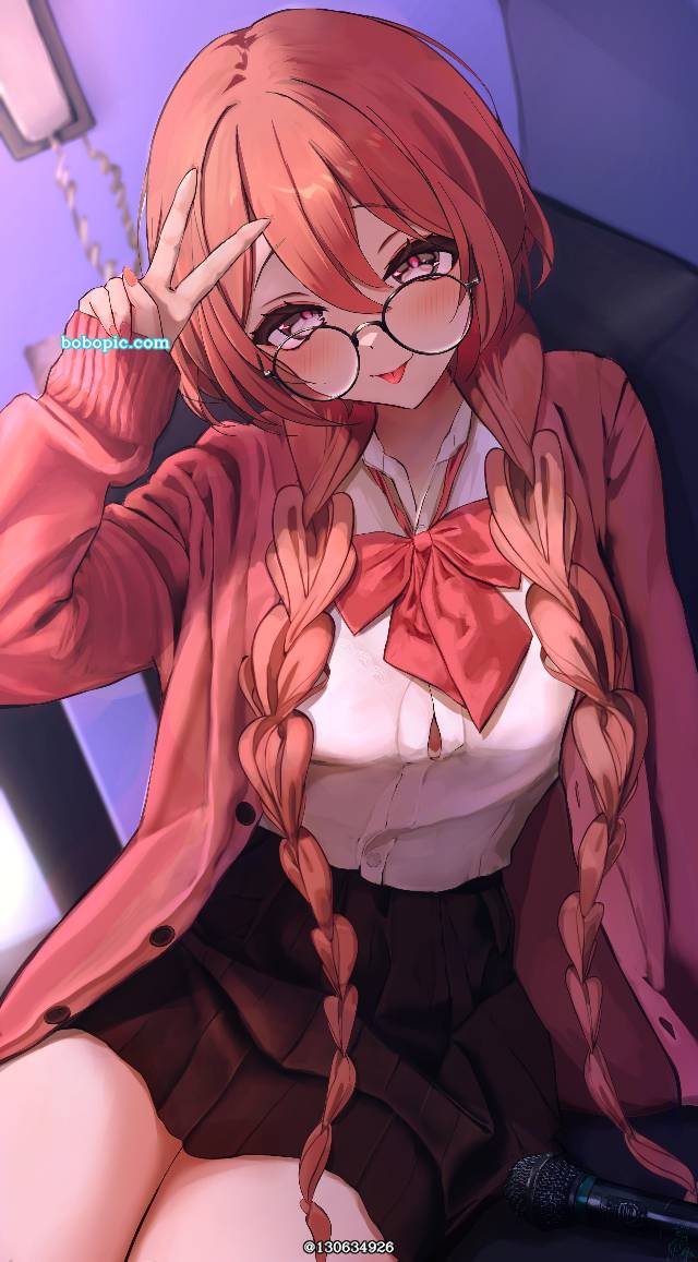 眼镜, Virtual eSports Project, uniform, 女高中生, 麻花辫, 羊毛衫, 天使的小窗, 大腿, 虚拟YouTuber 500收藏