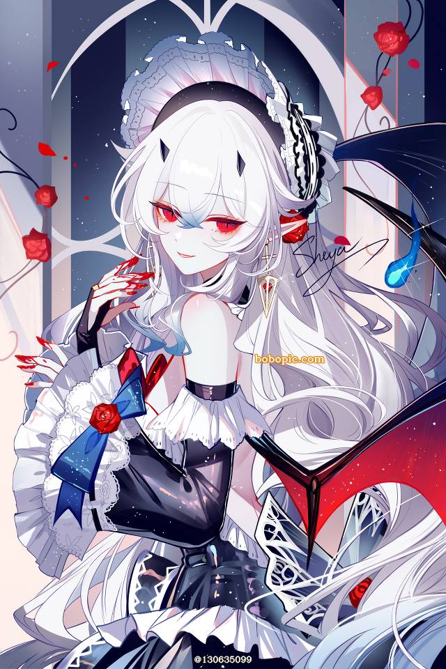 女孩子, 原创, 吸血鬼, 白发, 恶魔, red eyes, 黑, 原创1000users加入书籤