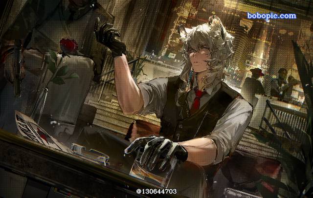 一张兽耳,银灰,明日方舟,Silverash,手套绘画图片