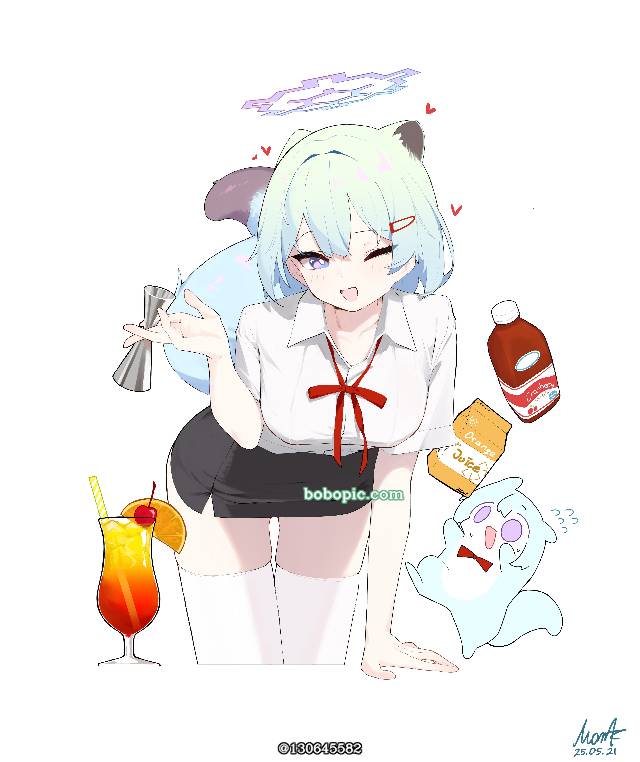碧蓝档案, Mayoi Shigure, 白衬衫, 过膝袜, bartender
