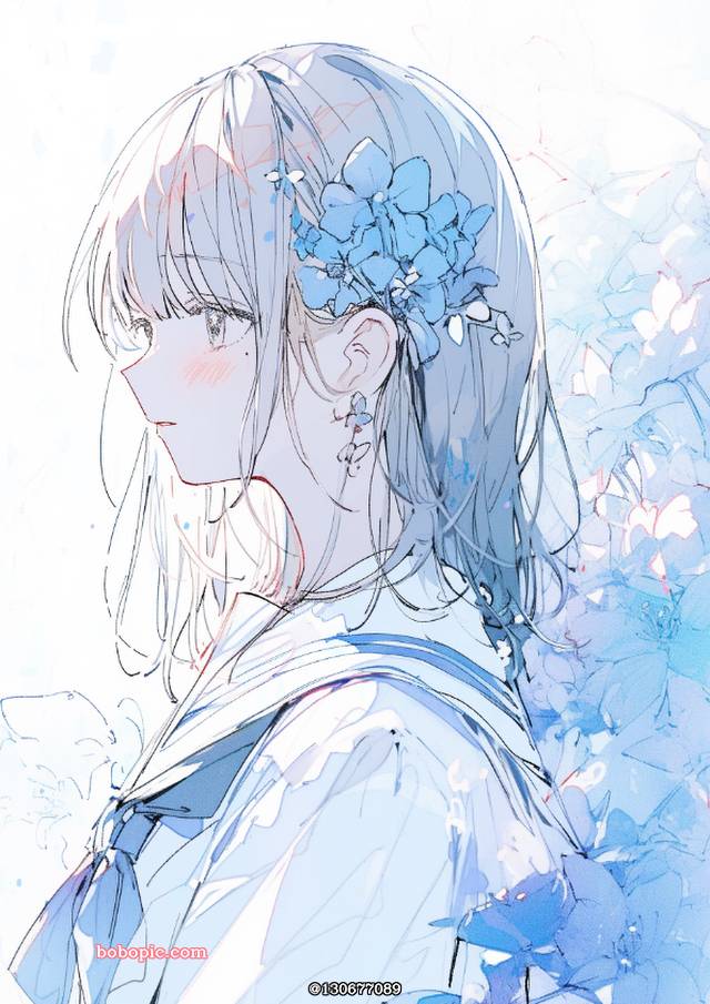 可爱, 插画, 原创, flower, 蓝