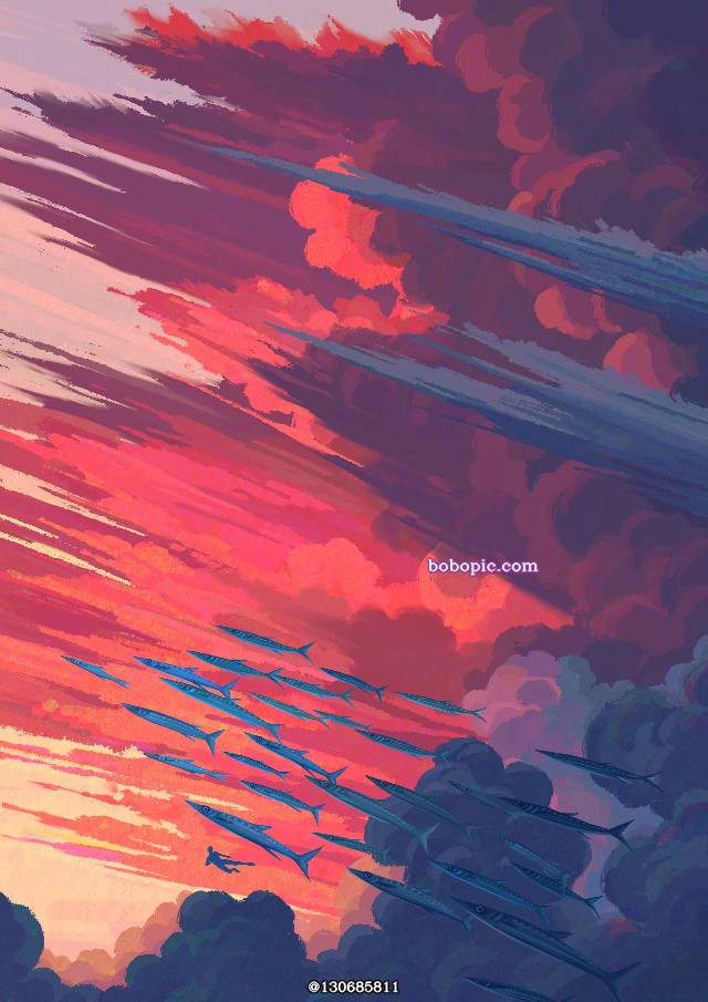风景, sky, background, 夕阳, illustration, sky, 云