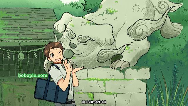 原创, 原创, shinto shrine, lion dog, 插画