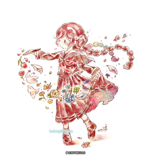 fukawa touko, 圆珠笔, transparent watercolor, 手绘, 枪弹辩驳