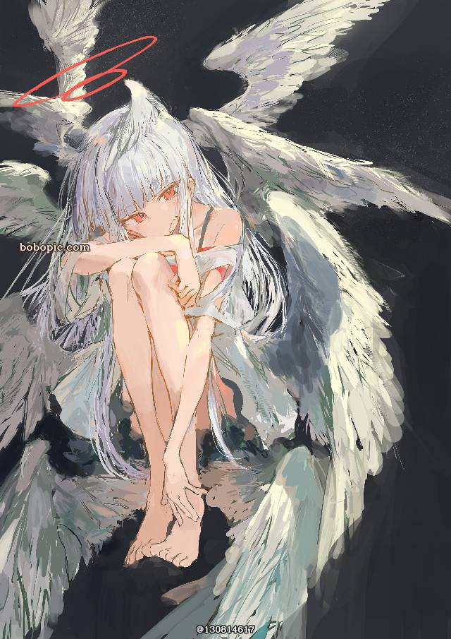 原创, 白发, red eyes, angel's halo, angel
