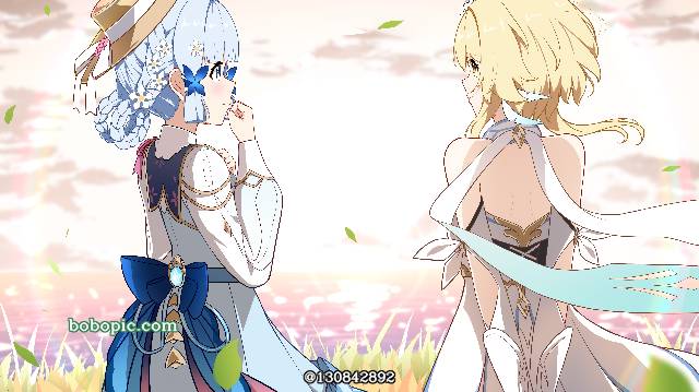 painting, Genshin Impact, drawing on board, girl, Ayaka Kamisato, yuri, Lumine, doujin, 萤（原神）