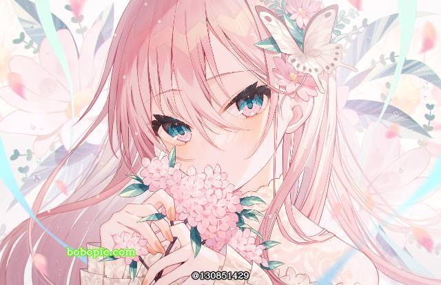 原创, 女孩子, flower, 粉色, 粉色头发, young girl, 蝴蝶, 美甲
