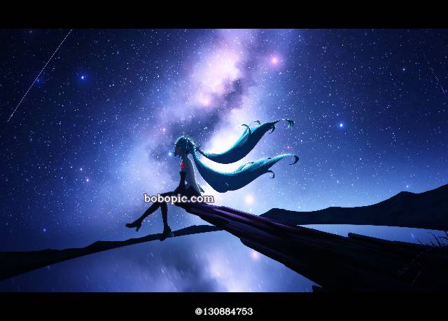 starry sky, reflection pool, 银河, vocaloid, 初音未来