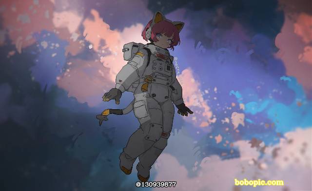 一张小女孩,风景,宇宙,奇幻绘画图片