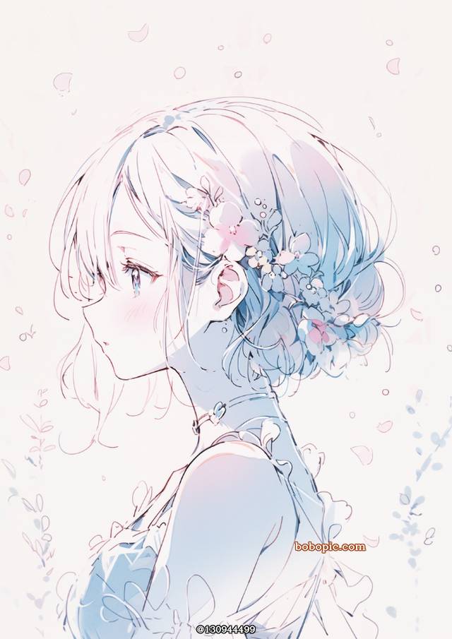 spring, petals, flower, 原创, 插画