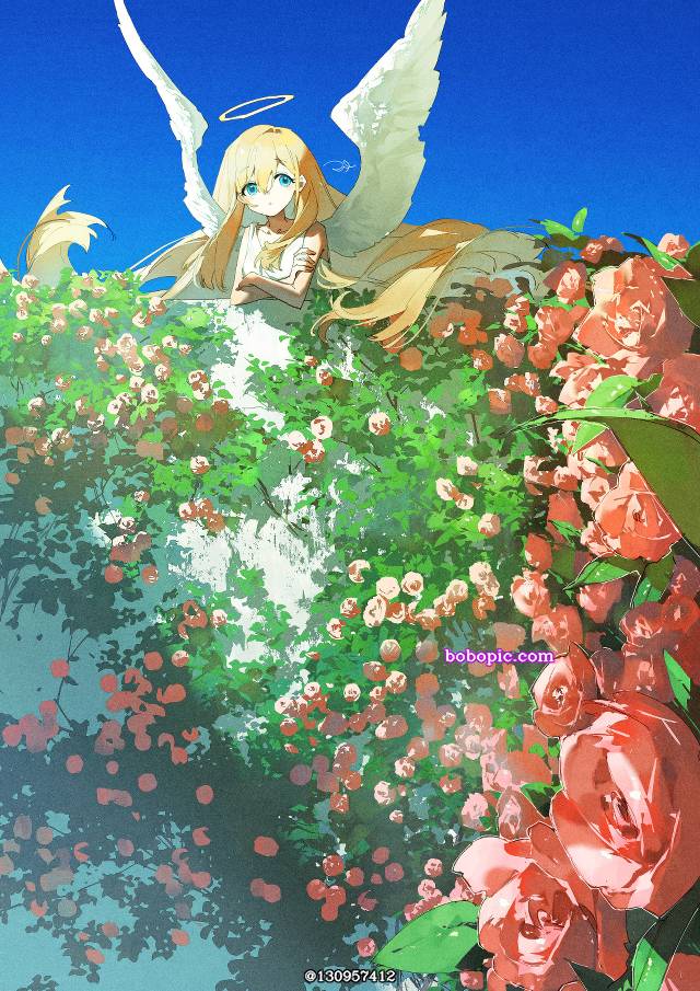 原创, 女孩子, 花和女孩子, angel, 蓝天