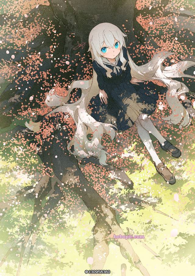 女孩子, 原创, 水手服, sunlight through trees, 樱, young girl