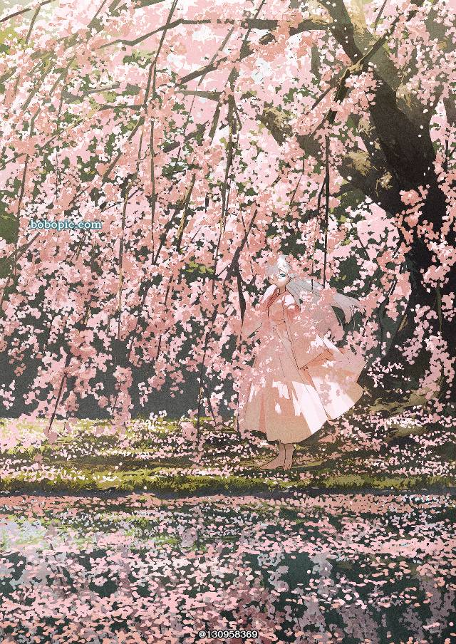 原创, 风景, 樱, 女孩子, 插画, 原创