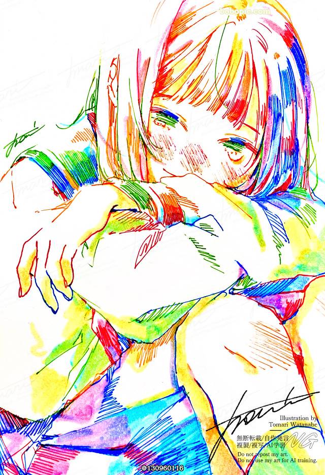 原创, 插画, 女孩子, 水手服, 手绘, highlighter pen