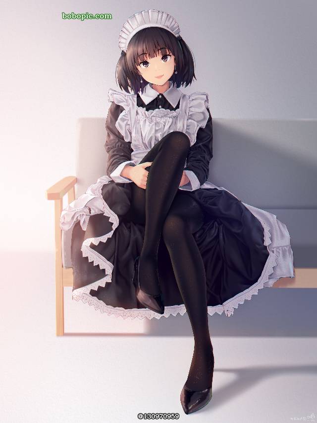 女仆, 嘴唇诱惑, 黑丝袜, black hair, 女孩子