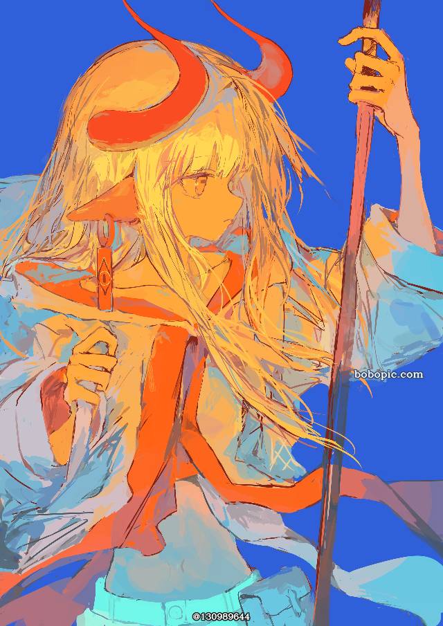原创, 银发, horned girl, 野兽