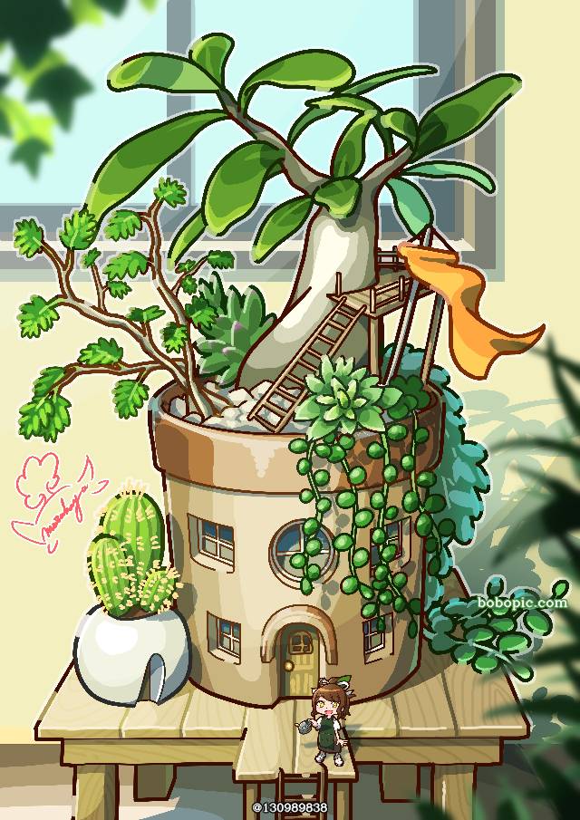 一张原创插图,木,奇幻,风景,自然,树绘画图片