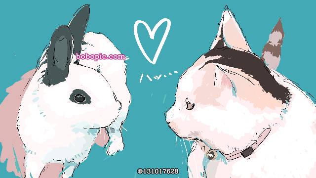 插画, cat, 兔子, 动物, 可爱即是正义, cute!