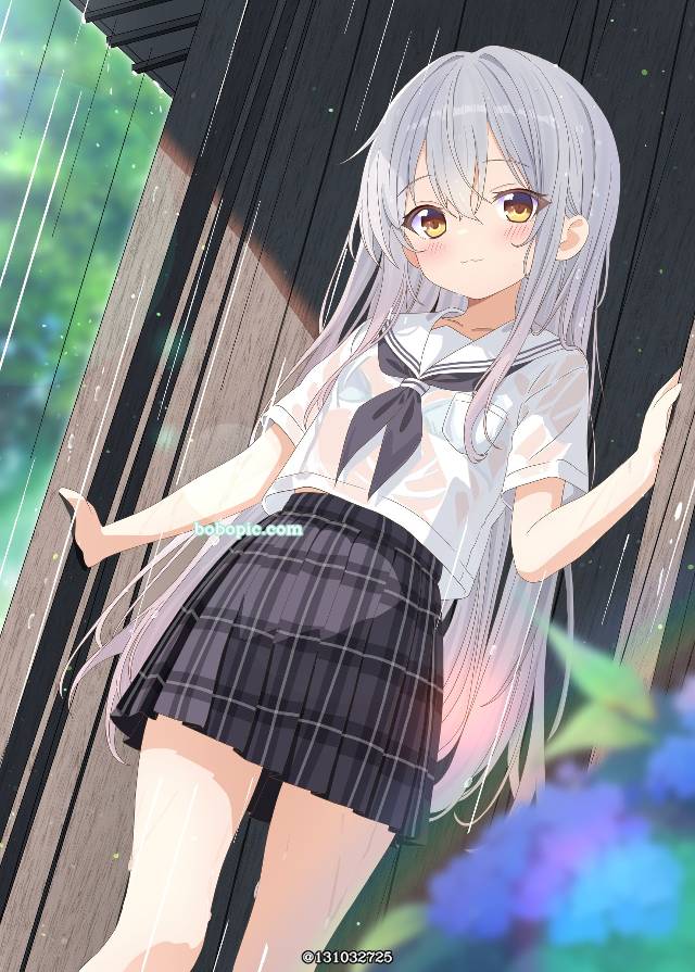 女孩子, 银发, 原创, comitia, oshinagaki, 衣服湿透, visible bra, pleated skirt, 水手服
